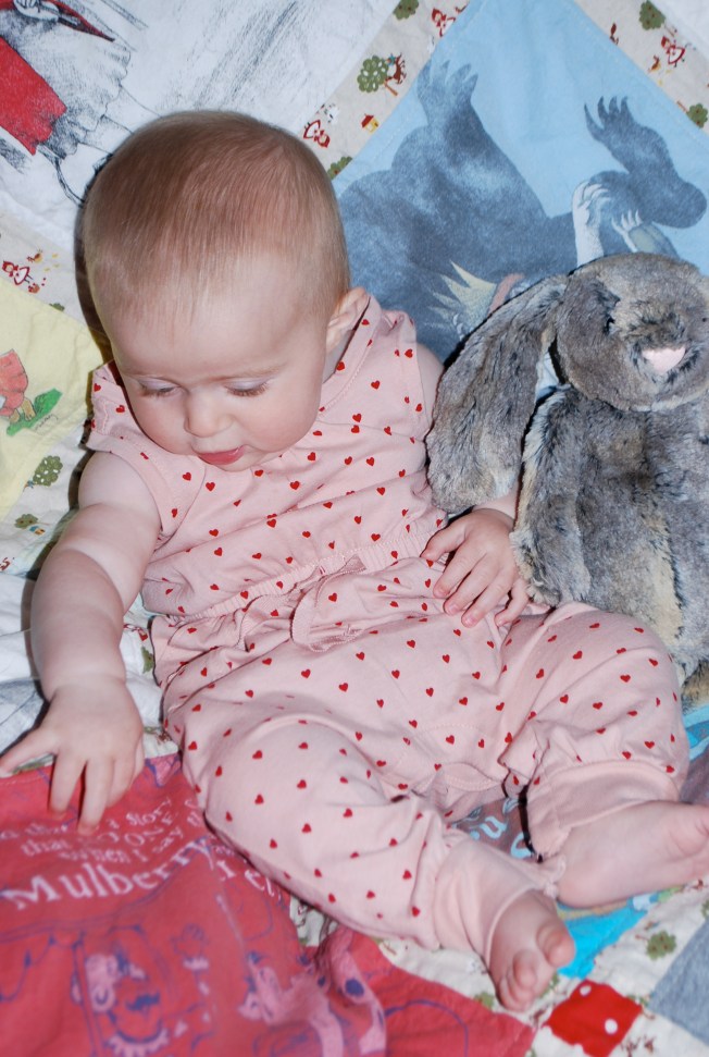 checking out her blanket